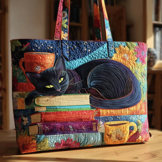 Bolso Artesanal Chat Noir con Libros y Tazas