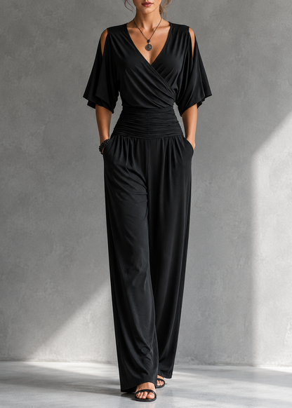 Alía | Conjunto Elegante con Efecto Cruzado y Pantalón Ancho