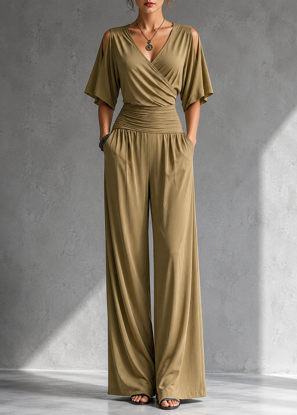 Alía | Conjunto Elegante con Efecto Cruzado y Pantalón Ancho
