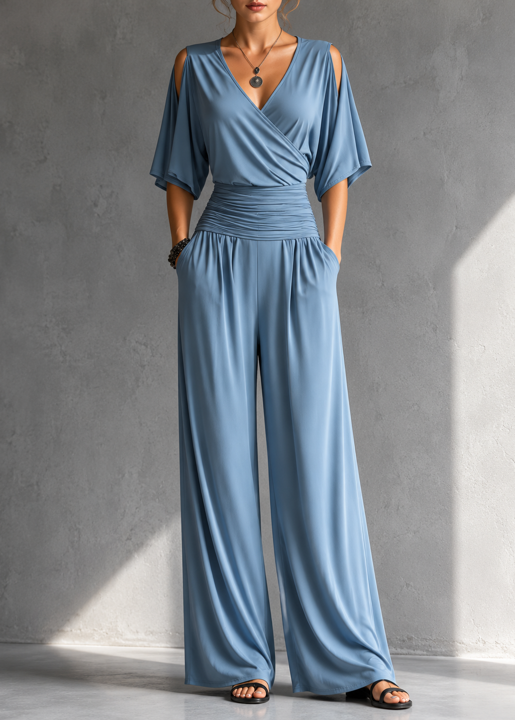 Alía | Conjunto Elegante con Efecto Cruzado y Pantalón Ancho