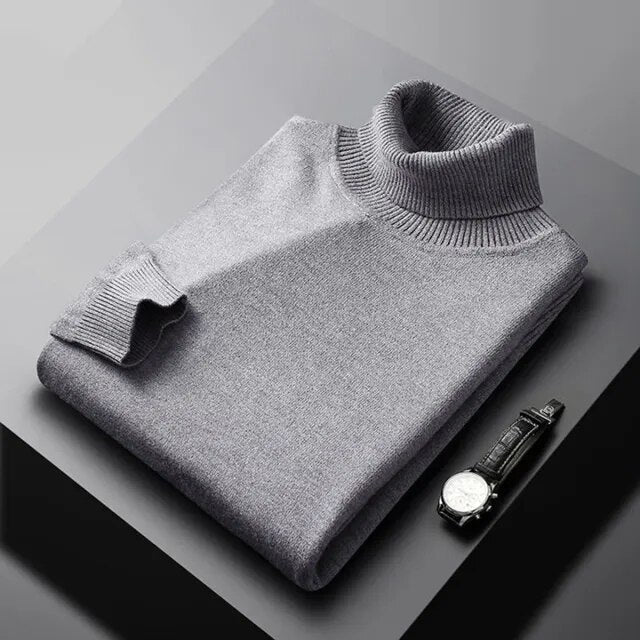 Jersey De Cuello Alto Hombre 100% Cachemira Elegante
