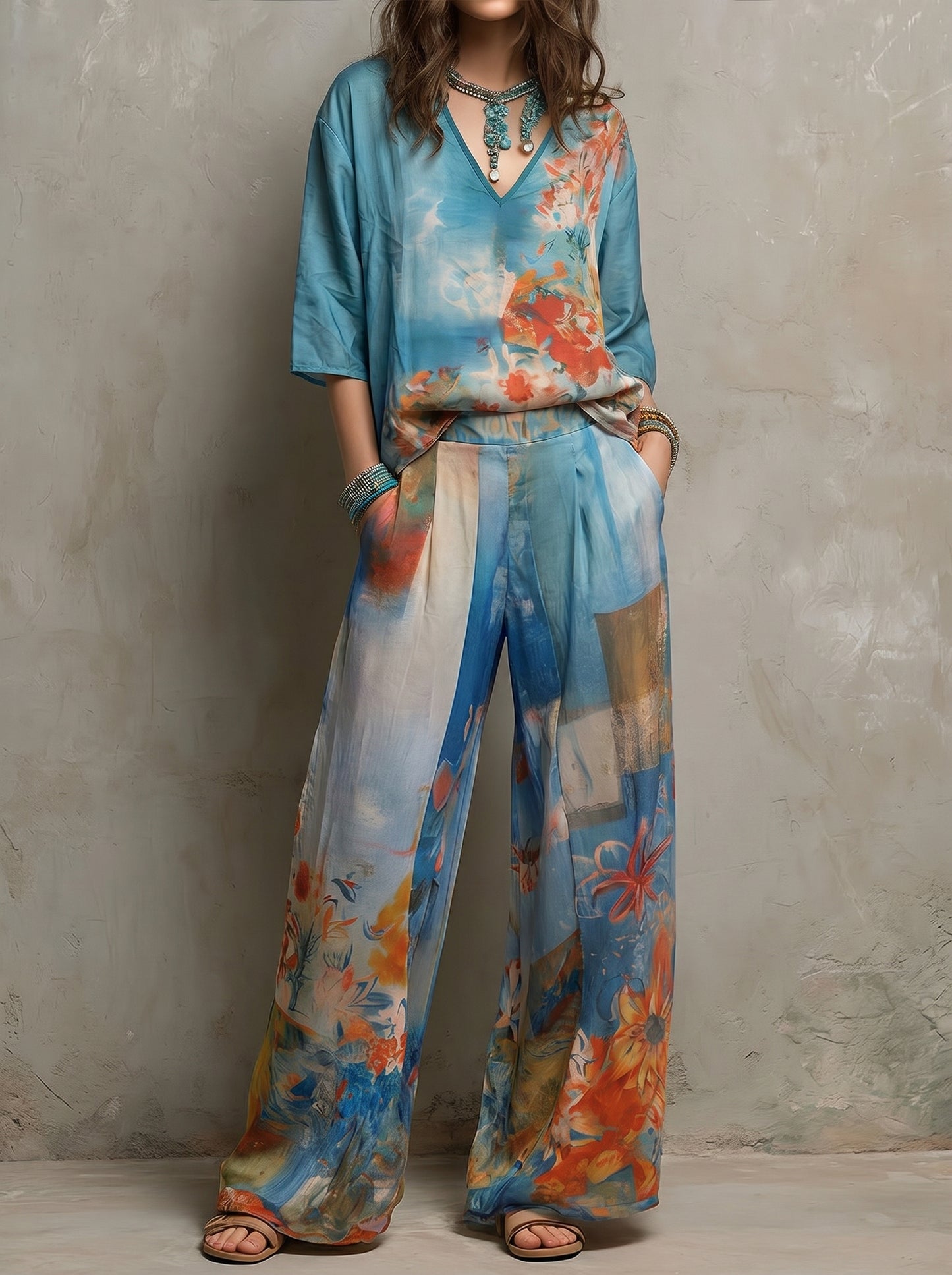 CLARA | Set elegante stampado floral con pantalon amplio
