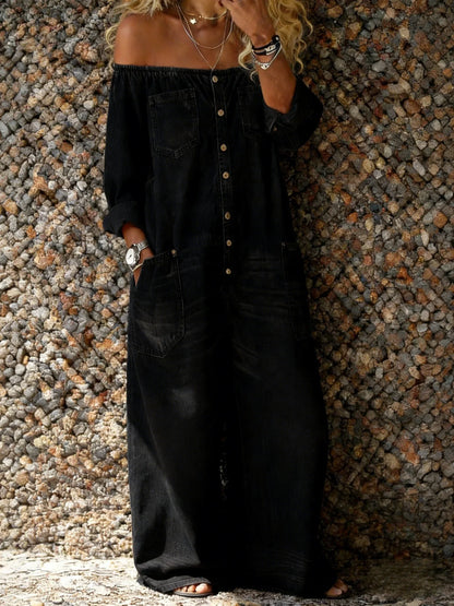 Noa | Mono de denim con escote de hombro descubierto
