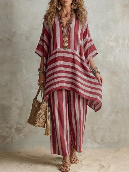 Raquel · Conjunto Boho de Lino a Rayas Mujer Corte Oversize