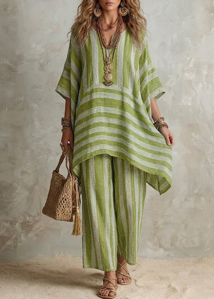 Raquel · Conjunto Boho de Lino a Rayas Mujer Corte Oversize