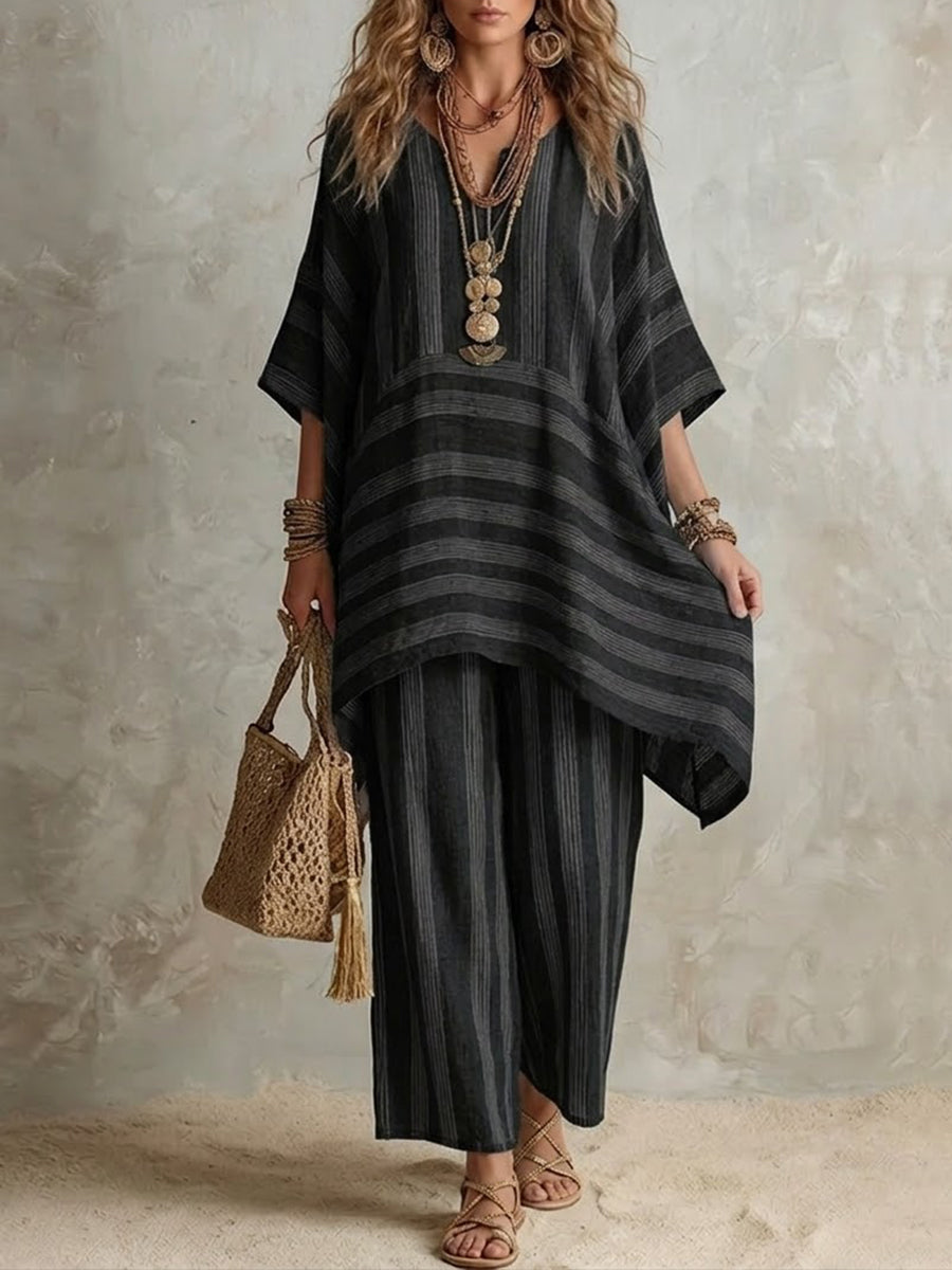 Raquel · Conjunto Boho de Lino a Rayas Mujer Corte Oversize