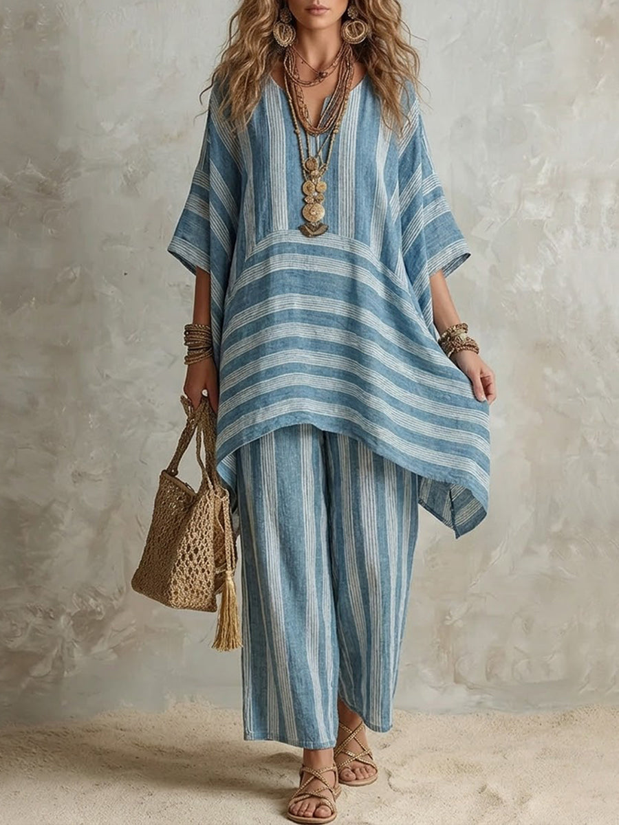 Raquel · Conjunto Boho de Lino a Rayas Mujer Corte Oversize