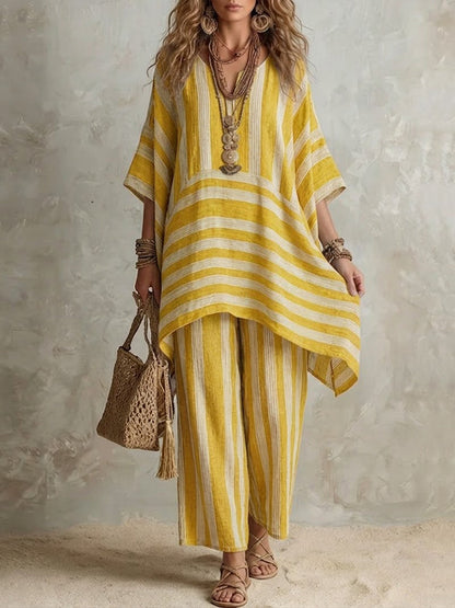 Raquel · Conjunto Boho de Lino a Rayas Mujer Corte Oversize
