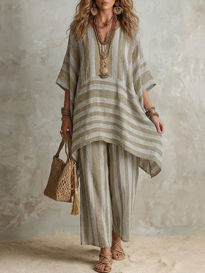 Raquel · Conjunto Boho de Lino a Rayas Mujer Corte Oversize