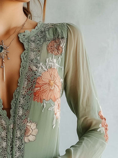 Rocío · Blusa floral bohemia con encaje