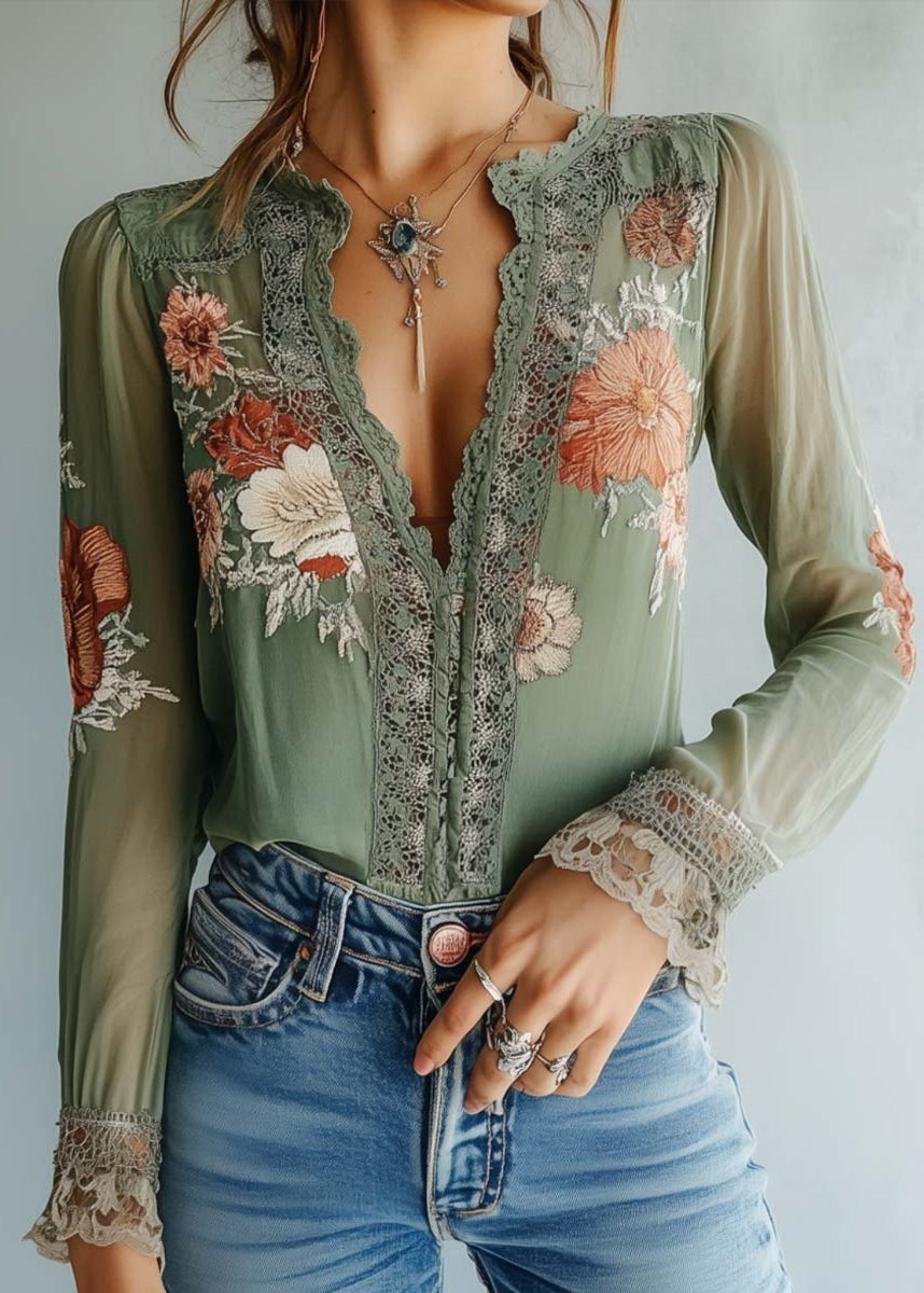Rocío · Blusa floral bohemia con encaje