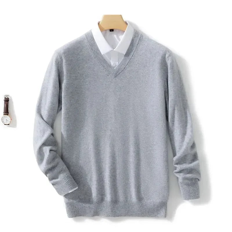 Jersey De Hombre De Cachemira Con Cuello En V Ajustado