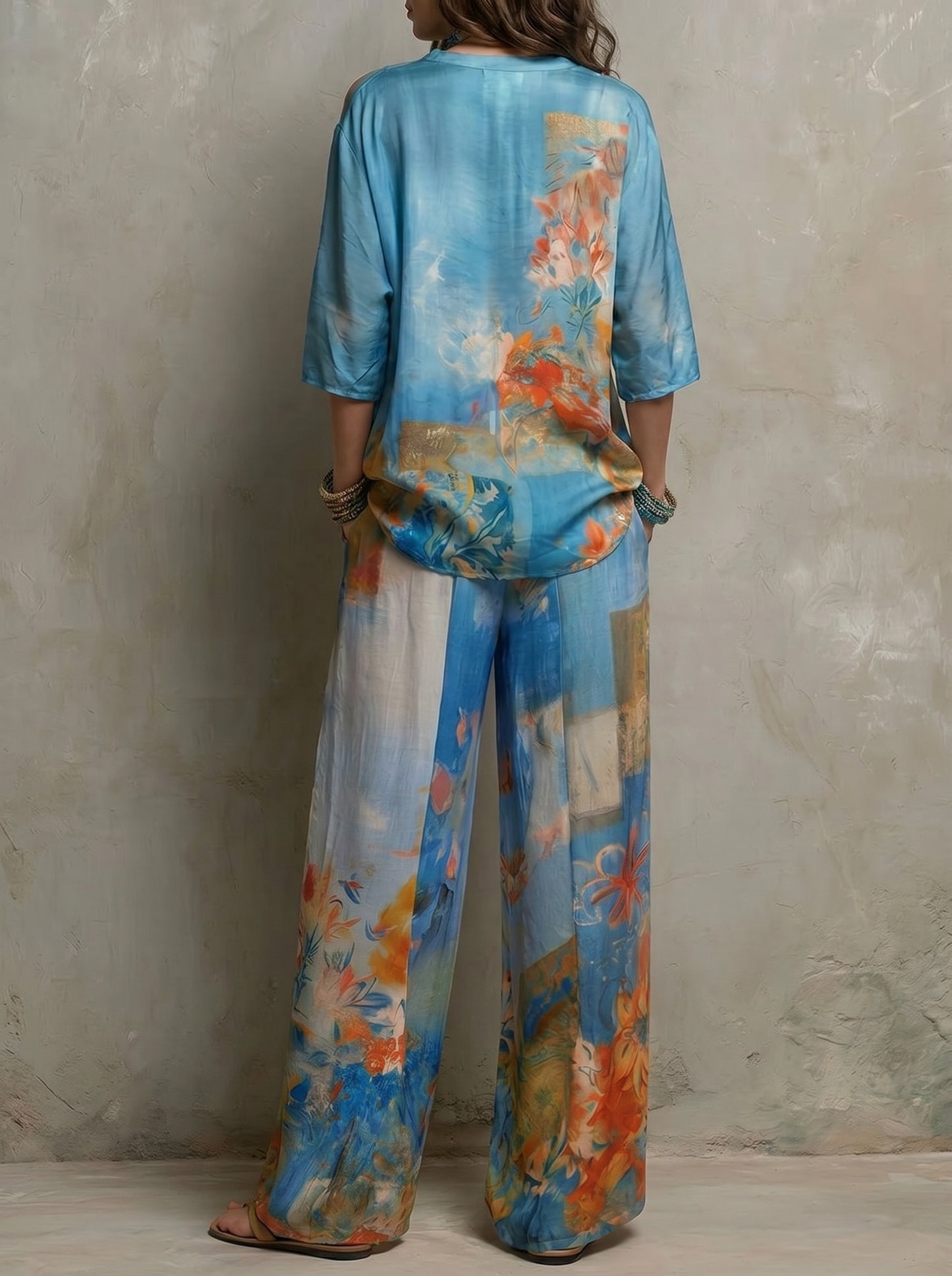 CLARA | Set elegante stampado floral con pantalon amplio